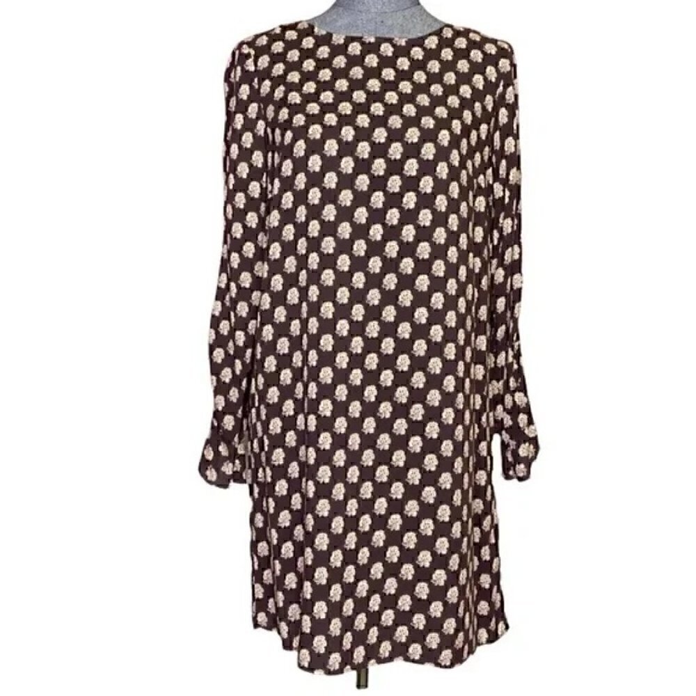 H&M brown floral print long sleeve midi dress size 2